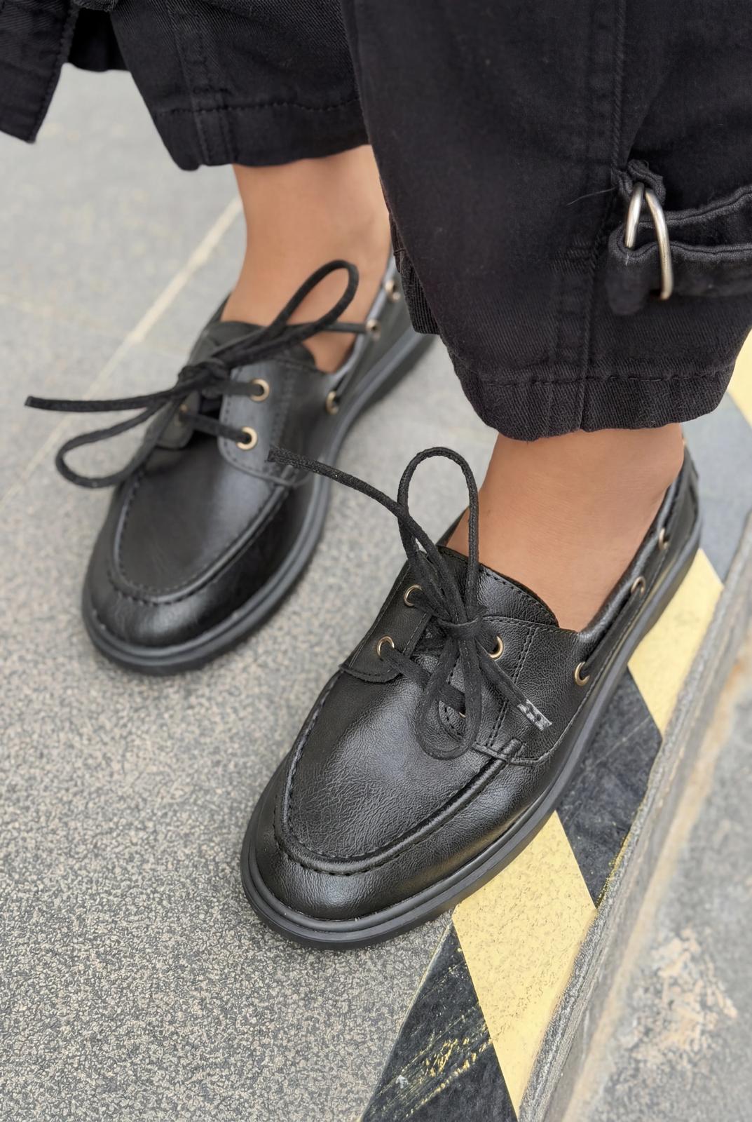 Morin Kadın Oxford Ayakkabı Siyah Mat Deri - ILOVESHOES