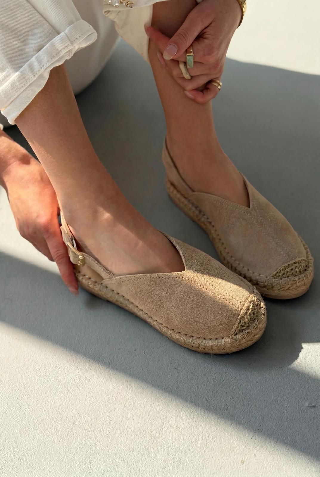 Orveth Bej Hakiki Süet Kadın Espadril - ILOVESHOES