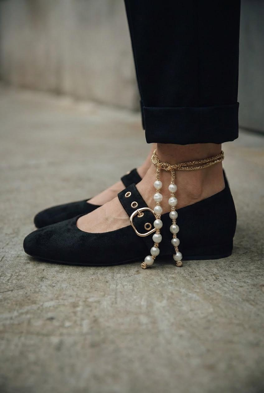 Dexor Kadın Babet Siyah Süet - ILOVESHOES