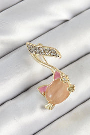 ILS - 1037 Nota Figürlü Broş Kedi Detaylı Gold Zirkon Taşlı - ILOVESHOES