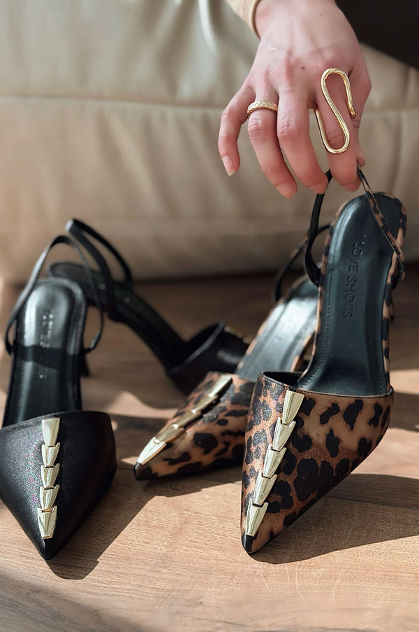 Jaylen Saten Leo Desenli Yüksek Topuklu Kadın Ayakkabı - ILOVESHOES