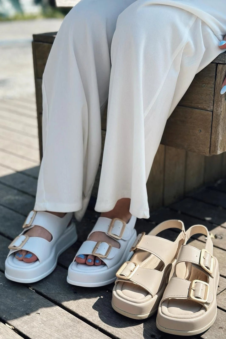 Torens Mat Deri Toka Detaylı Sandalet Nude - ILOVESHOES Türkiye