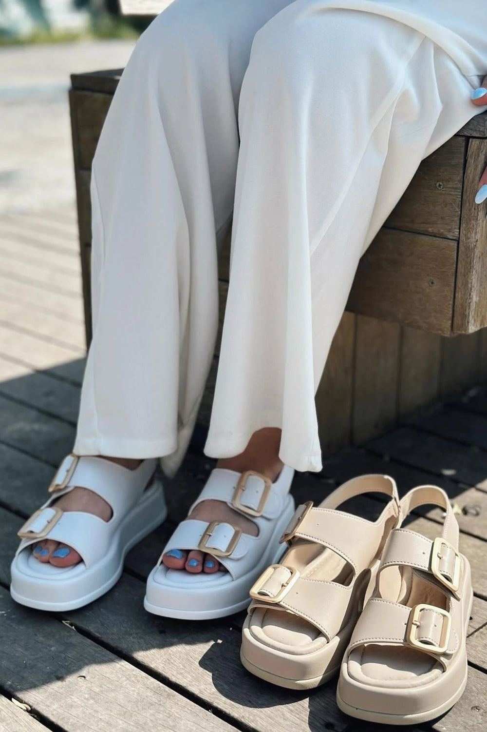 Torens Mat Deri Toka Detaylı Sandalet Nude - ILOVESHOES