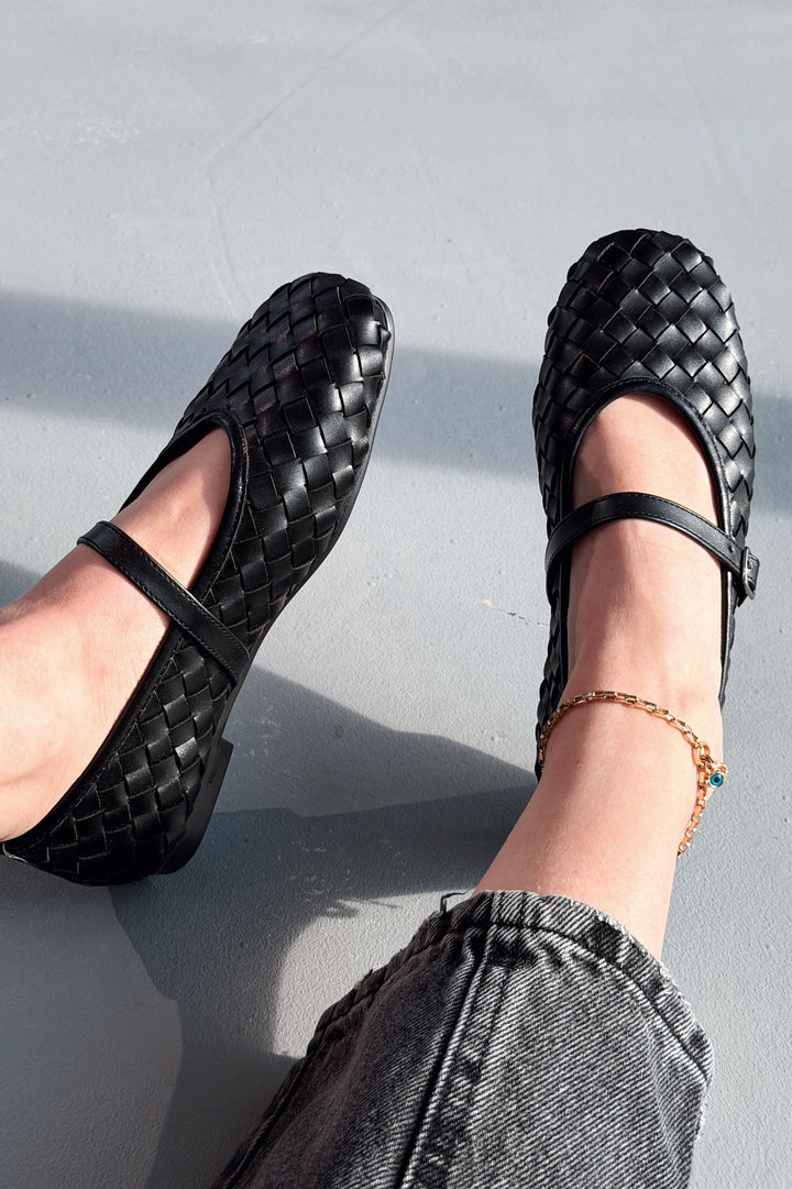 Roselle Kadın Babet Siyah Mat Deri - ILOVESHOES