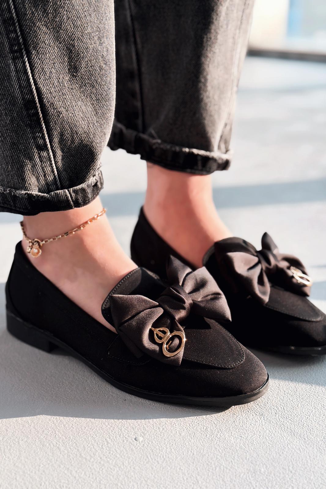 Norrada Kadın Loafer Siyah Saten - ILOVESHOES
