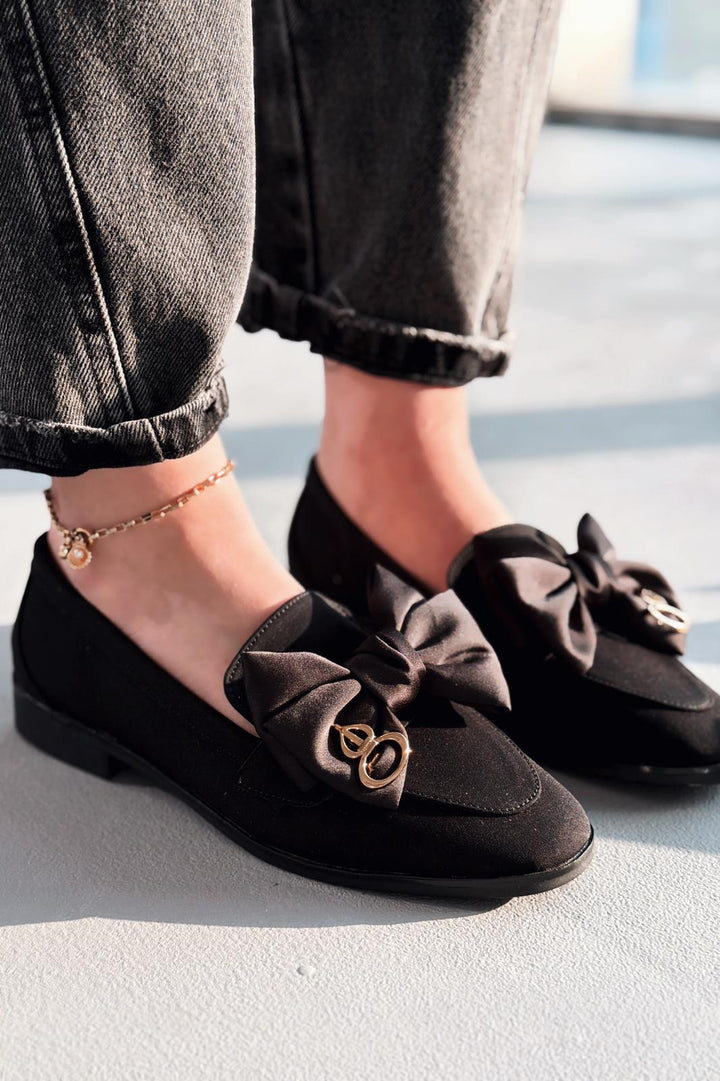 Norrada Kadın Loafer Siyah Saten - ILOVESHOES