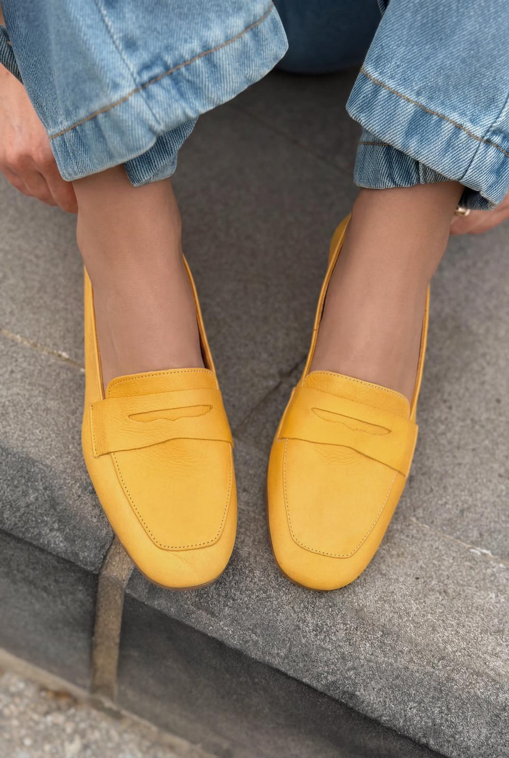 Melniel Hakiki Deri Kadın Loafer Sarı - ILOVESHOES