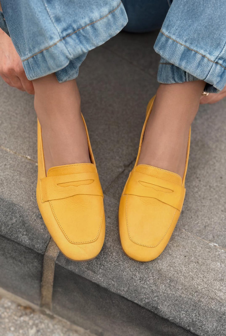 Melniel Hakiki Deri Kadın Loafer Sarı - ILOVESHOES