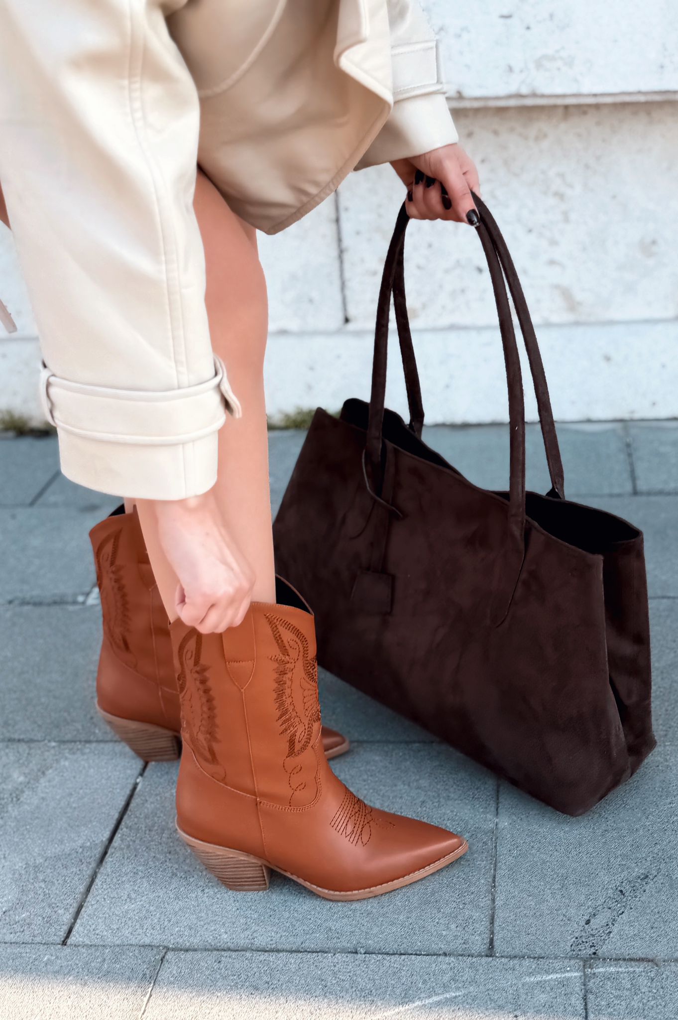 Slaine Kadın Kovboy Bot Taba Mat Deri Nakışlı - ILOVESHOES