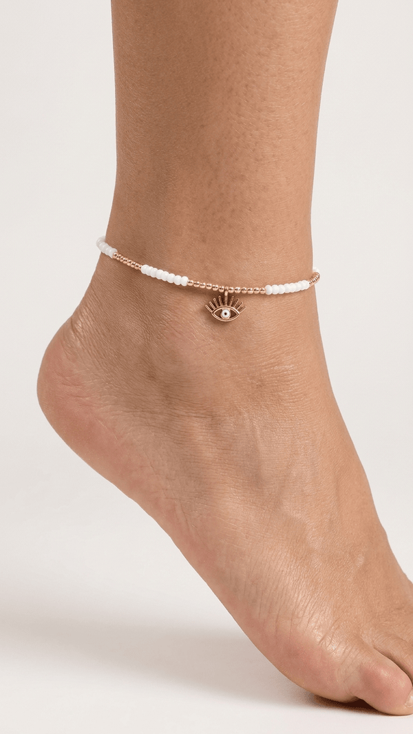 ILS - 1134 Beyaz Renk Boncuklu Nazarlı Göz Figürlü Halhal - ILOVESHOES