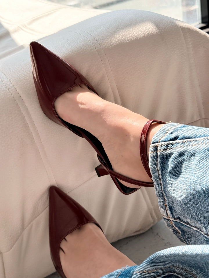 Rivara Bordo Rugan Günlük 7 cm Topuklu Kadın Ayakkabı - ILOVESHOES Türkiye