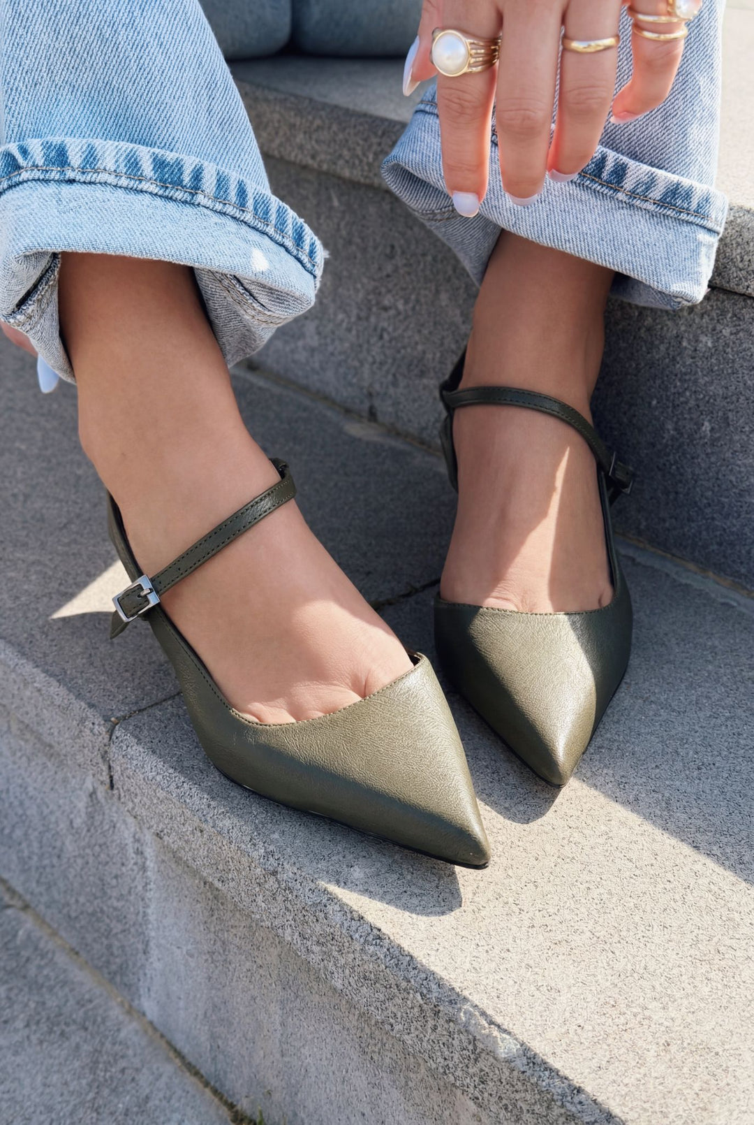 Torev Haki Mat Deri Kadın Stiletto - ILOVESHOES
