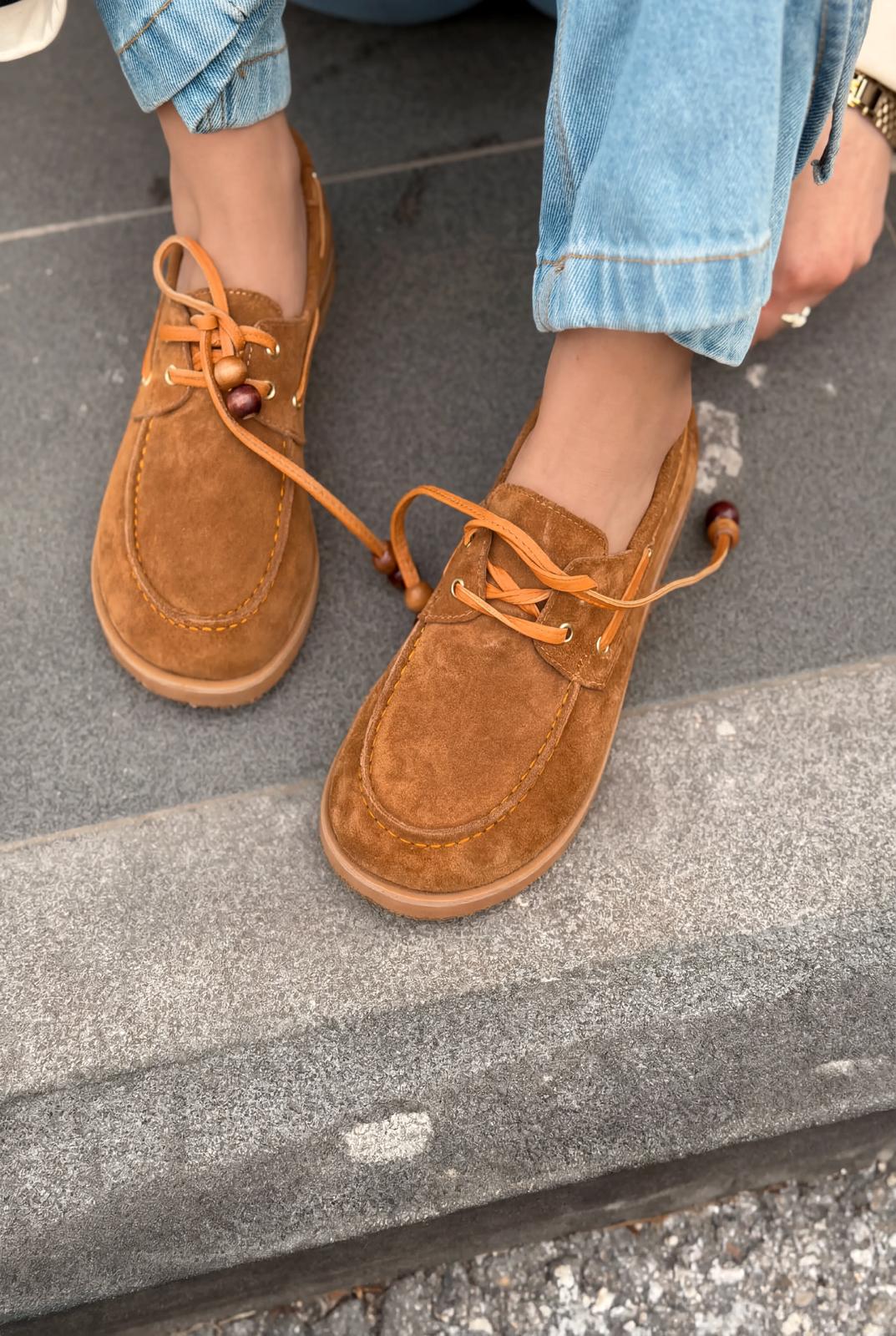 Armon Hakiki Süet Kadın Oxford Taba - ILOVESHOES