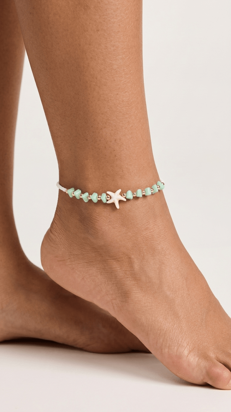 ILSY - 1135 Yeşil Renk Deniz Yıldızı Motifli Halhal - ILOVESHOES