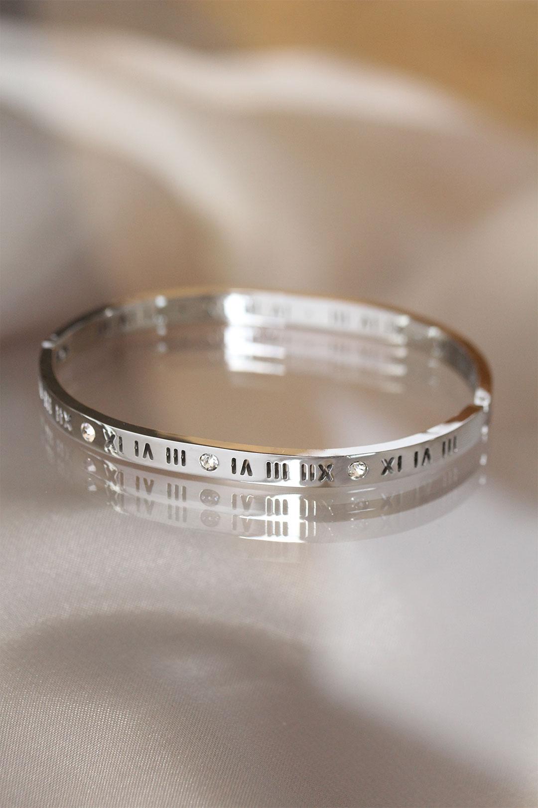 ILS-1206-316L Çelik Roma Rakamlı Silver Renk Bilezik Kelepçe