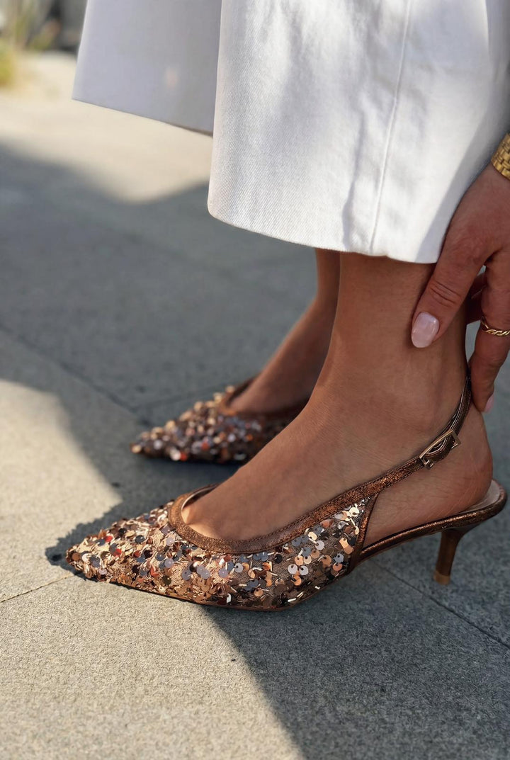 Selorine Stiletto Bronz Pullu - ILOVESHOES