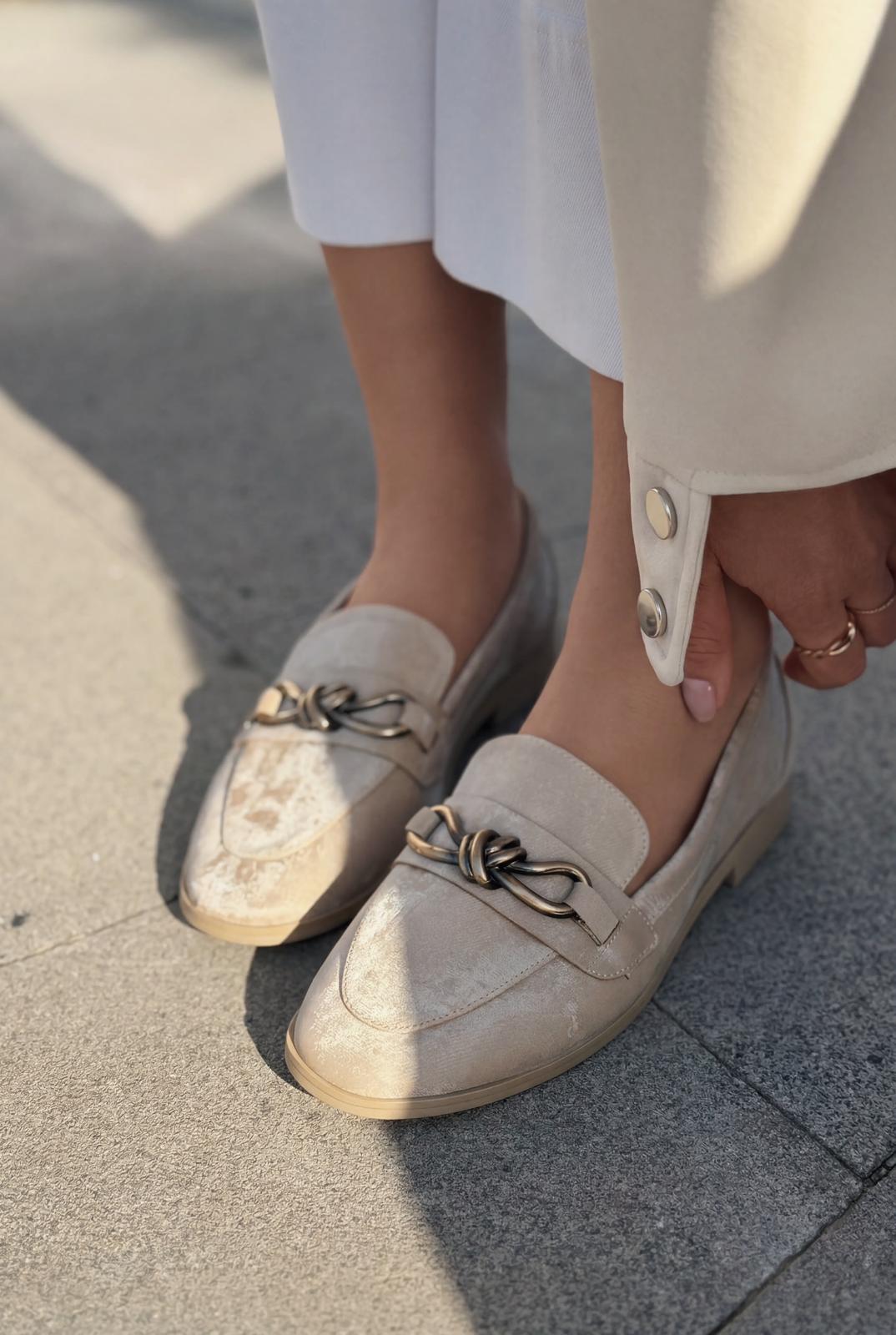 Kastora Kadın Loafer Bej Saten - ILOVESHOES