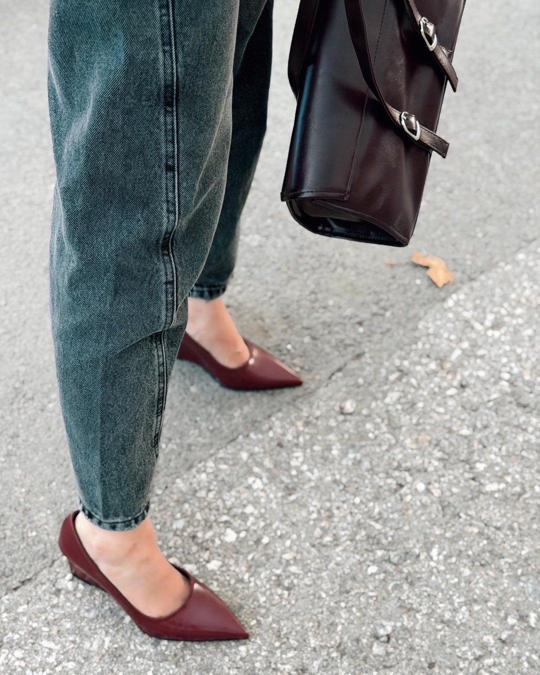 Mariel Dolgu Topuklu Stiletto Bordo Mat Deri - ILOVESHOES