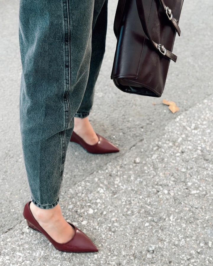 Mariel Dolgu Topuklu Stiletto Bordo Mat Deri - ILOVESHOES