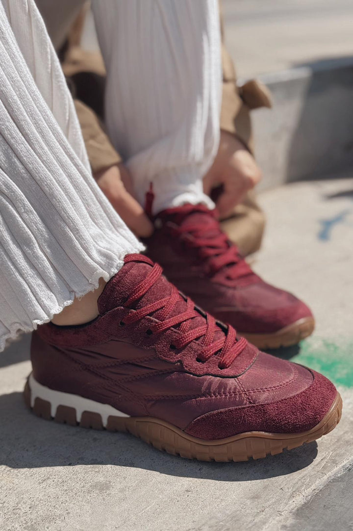 Romine Paraşüt Kumaş Bordo Kadın Spor Ayakkabı - ILOVESHOES