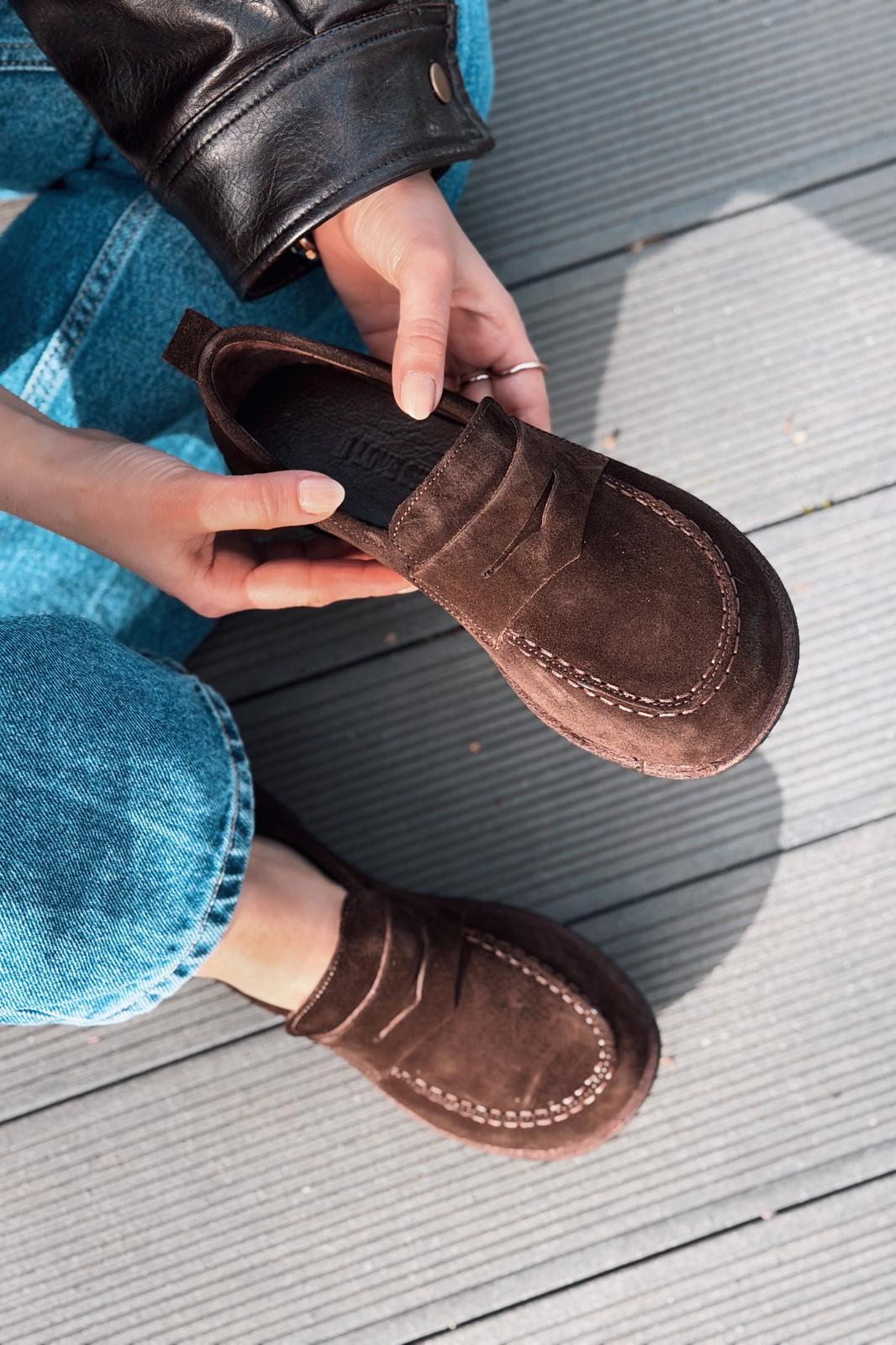 Marion Kadın Loafer Acıkahve Hakiki Süet - ILOVESHOES
