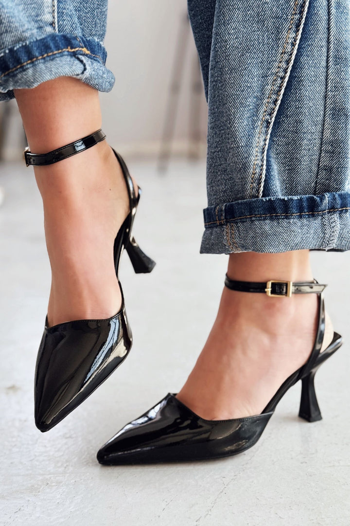 Rivara Siyah Rugan Günlük 7 cm Topuklu Kadın Ayakkabı - ILOVESHOES Türkiye