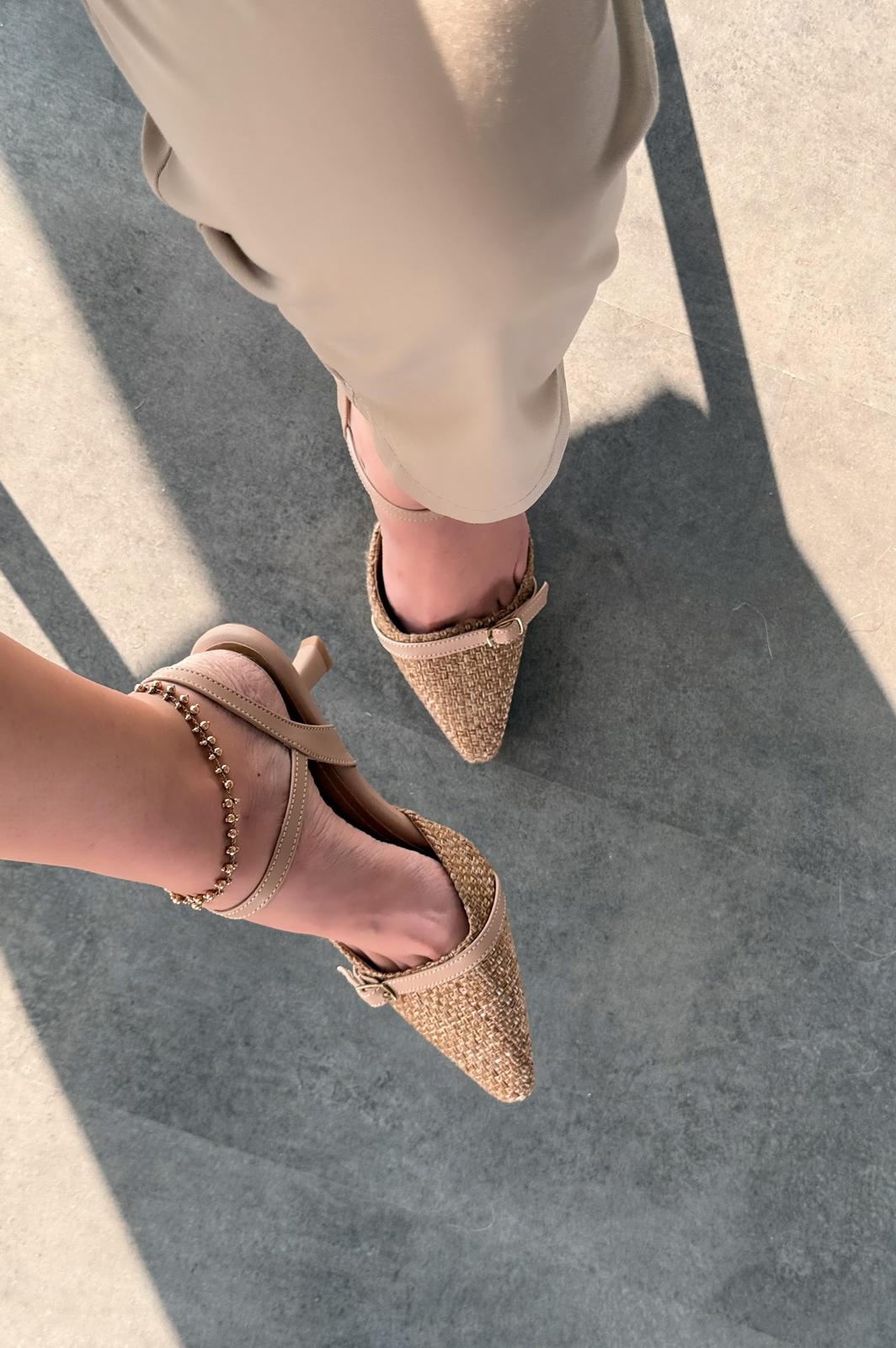 Rensowa Hasır Bej Toka Detaylı Stiletto - ILOVESHOES