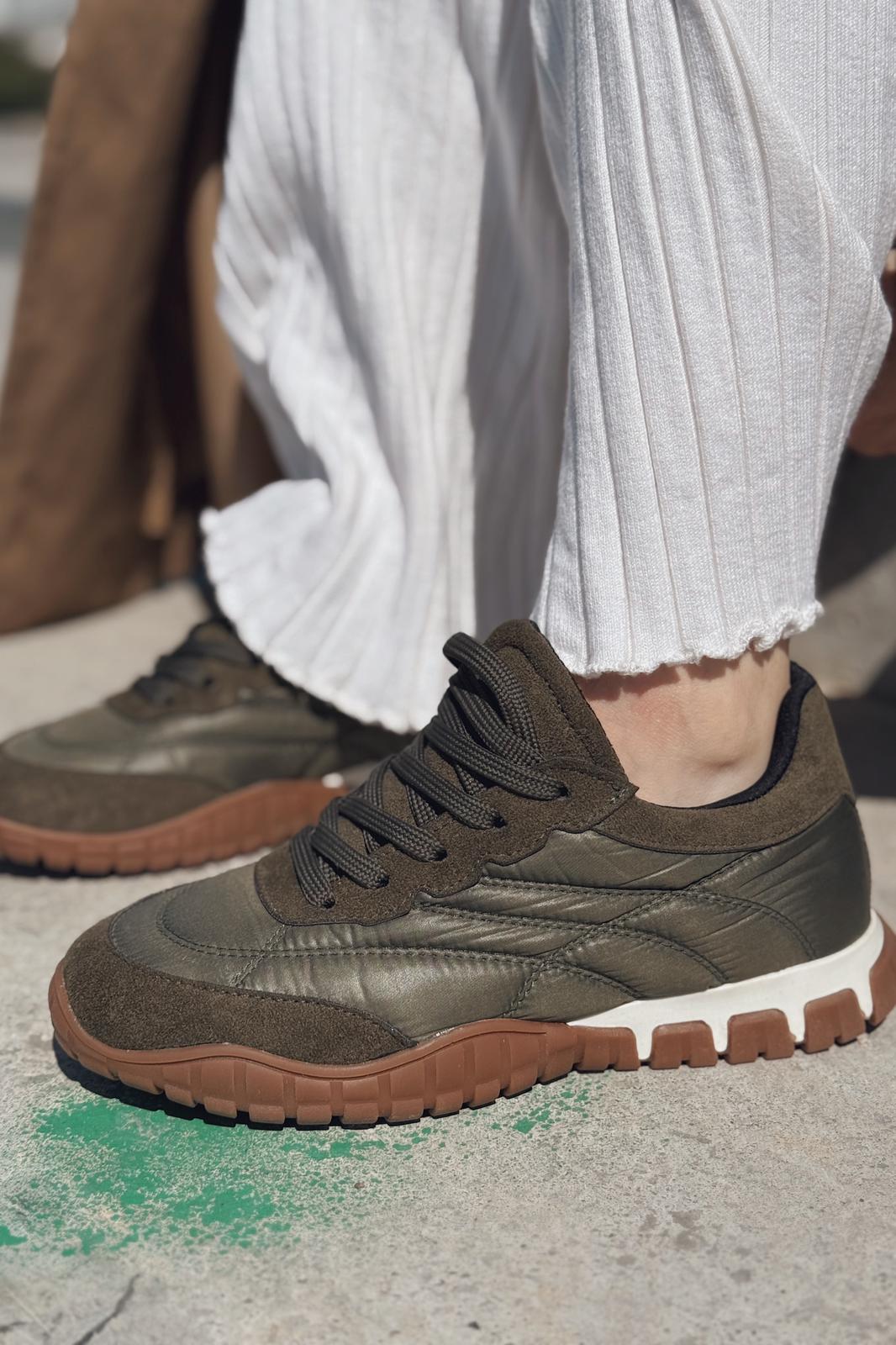Romine Paraşüt Kumaş Haki Kadın Spor Ayakkabı - ILOVESHOES