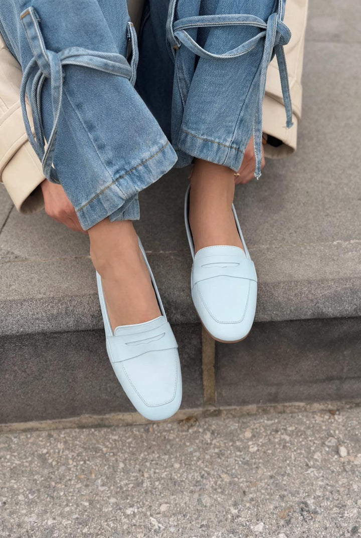 Melniel Hakiki Deri Kadın Loafer Bebek Mavisi - ILOVESHOES