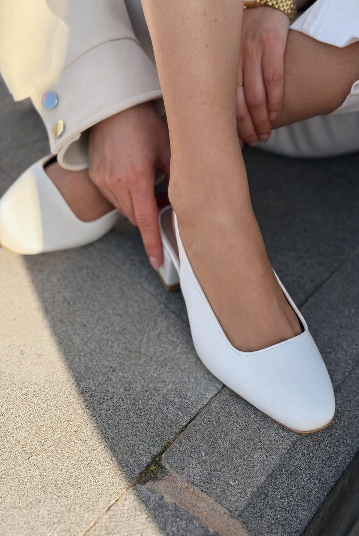 Solen Mary jane Topuklu Ayakkabı Beyaz Saten - ILOVESHOES