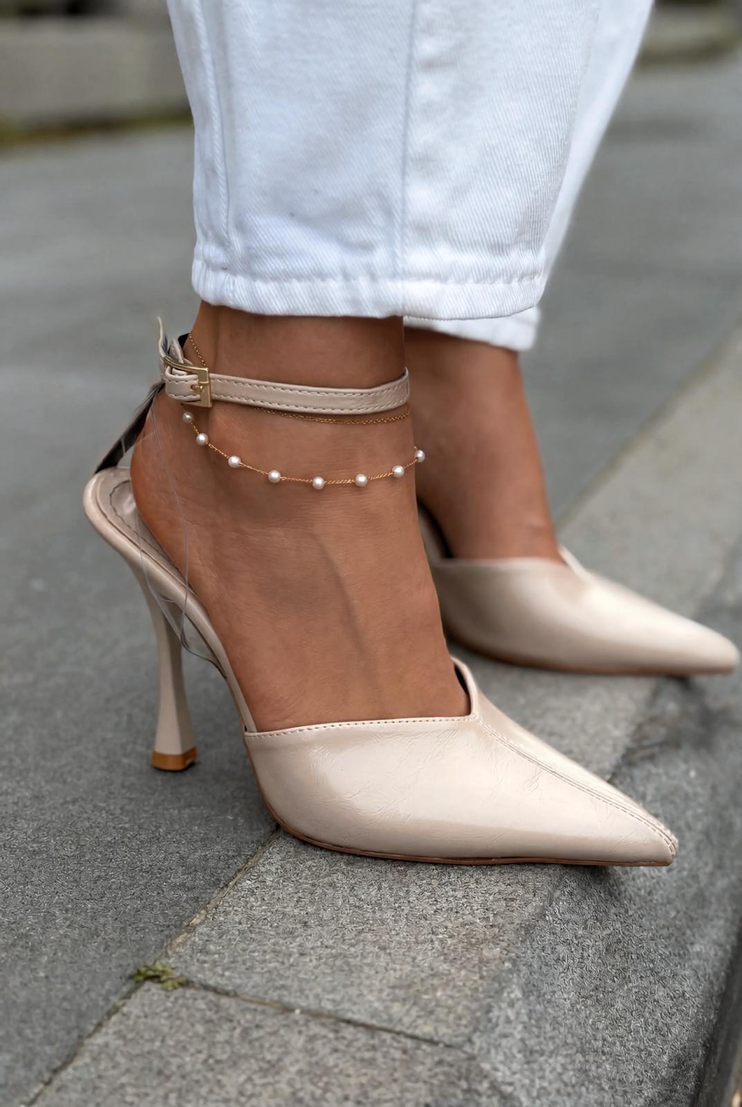 Rovire Stiletto Bej Kırışık Deri - ILOVESHOES