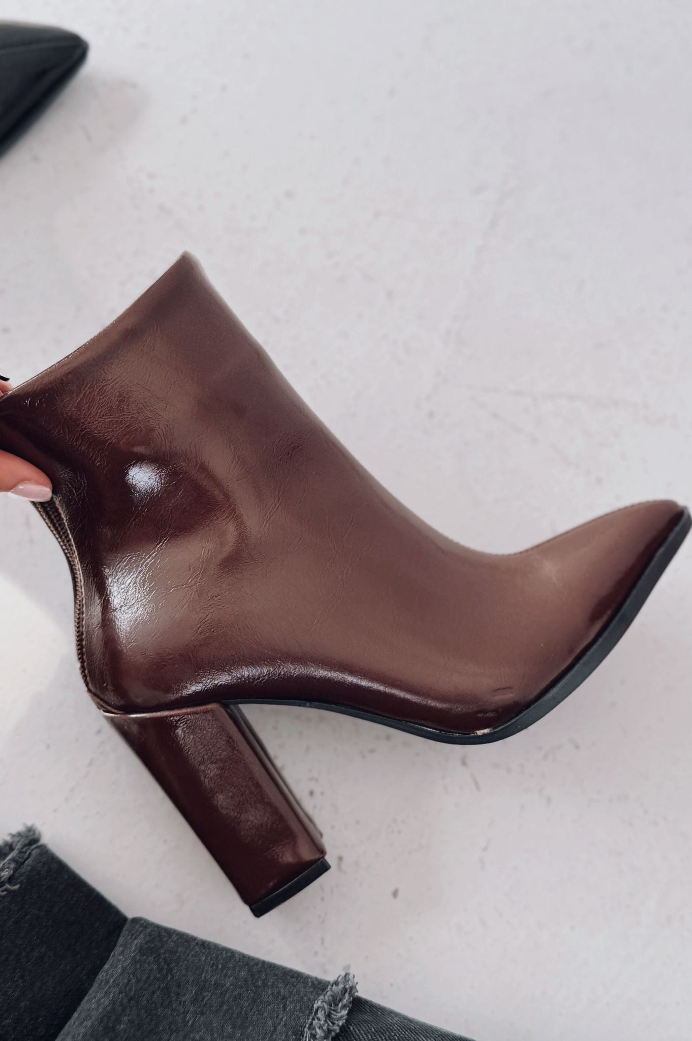 Miren Kadın Topuklu Bot Acıkahve Parlak Deri - ILOVESHOES