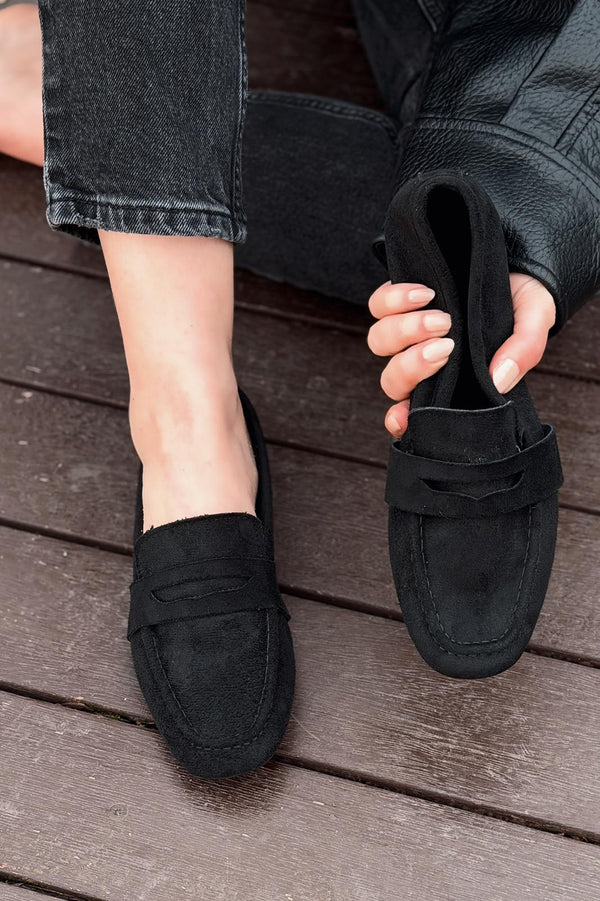 Orvino Siyah Süet Günlük Kadın Babet - ILOVESHOES