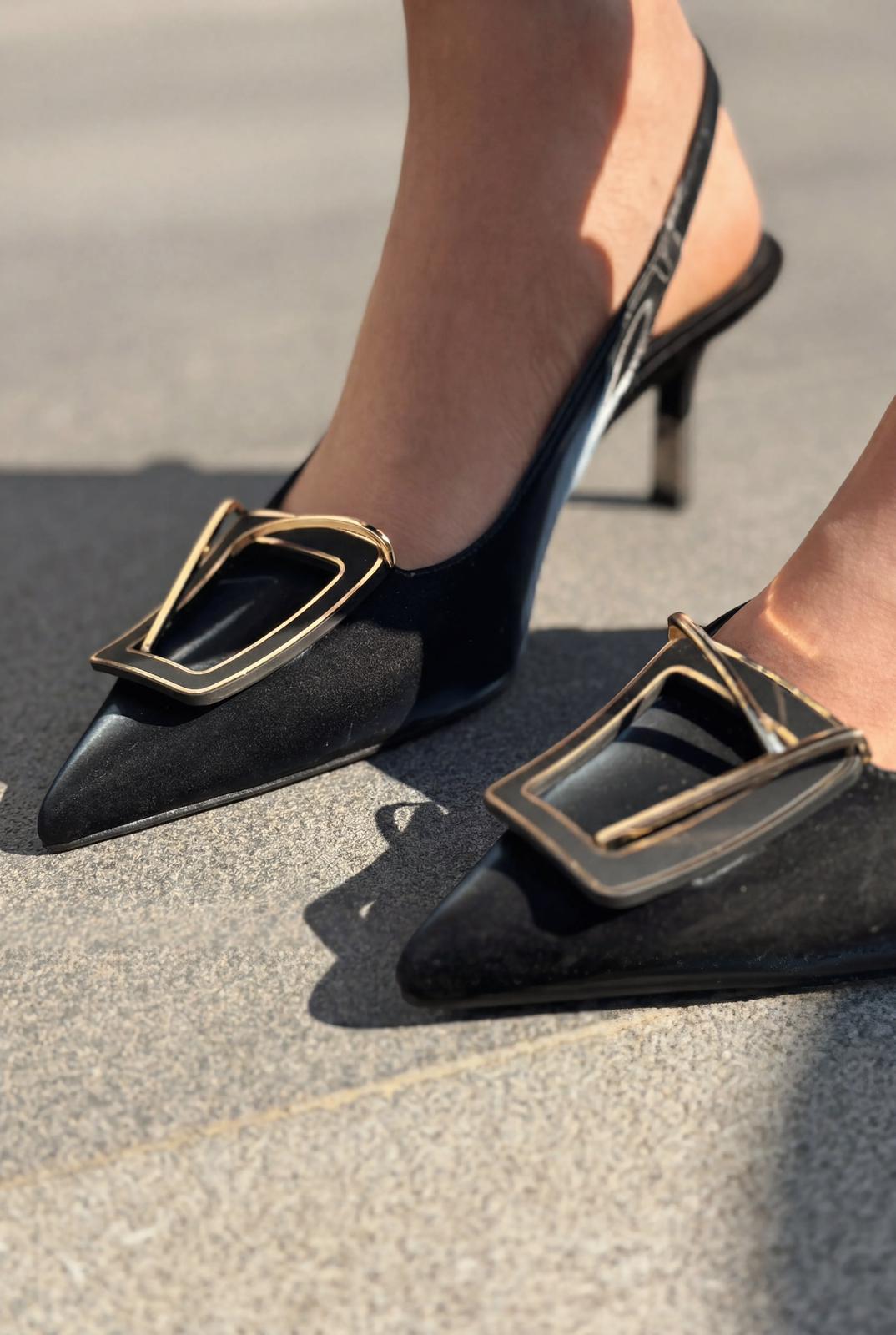 Talvine Stiletto Siyah Saten - ILOVESHOES