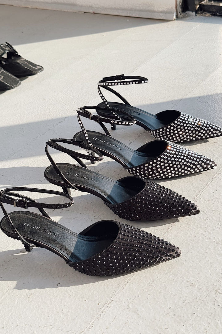 Orynea Saten Siyah Taş Detaylı Kısa Topuklu Kadın Ayakkabı - ILOVESHOES