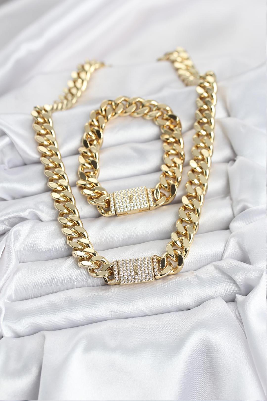 ILS - 1076 Kadın Kolye - Bileklik Seti Gold Renkli VIP Serisi - ILOVESHOES