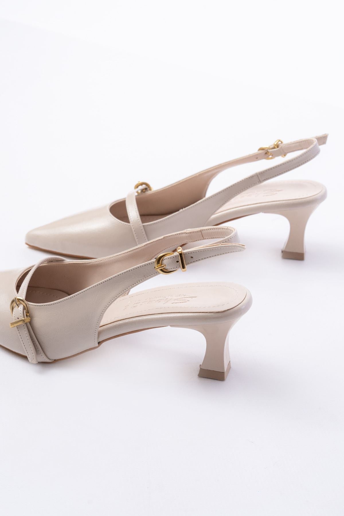 Lorena Mat Deri Bej Toka Detaylı Stiletto - ILOVESHOES