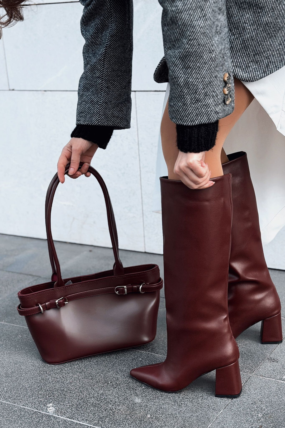 Aurin Omuz Çantası Bordo Mat Deri - ILOVESHOES