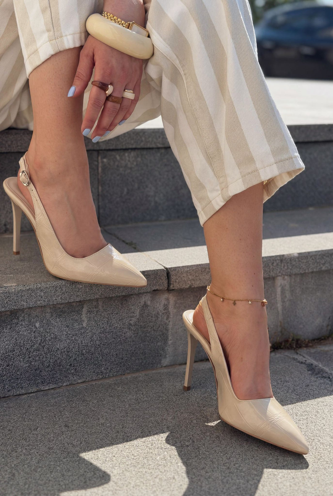 Lure Bej Kroko Mat Deri Kadın Stiletto