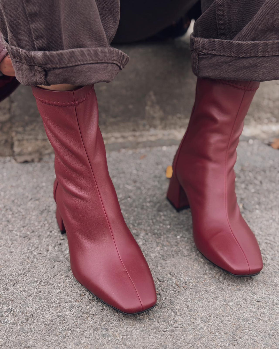 Jornel Kadın Topuklu Streç Bot Bordo Mat Deri - ILOVESHOES