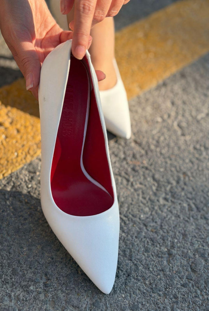 Noxi Beyaz Mat Deri Kadın Stiletto - ILOVESHOES