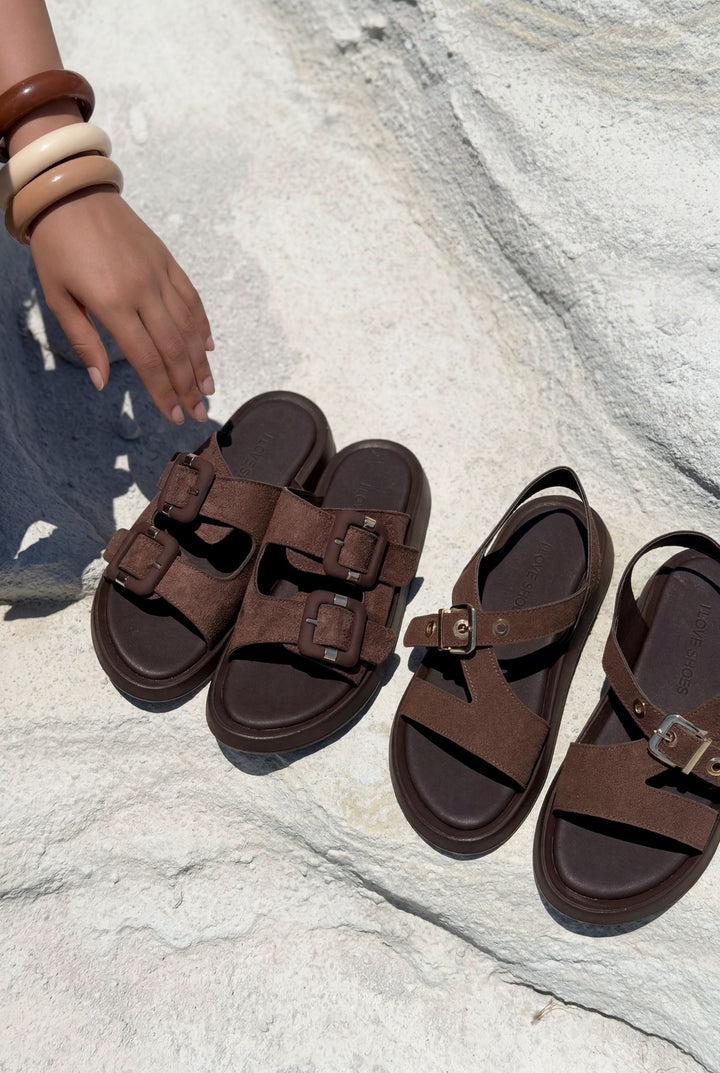 Melair Acı Kahve Süet Kadın Sandalet - ILOVESHOES