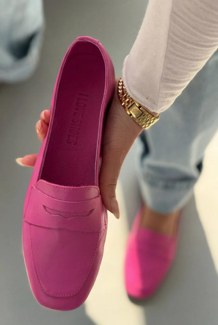 Melniel Fuşya Hakiki Deri Kadın Loafer - ILOVESHOES