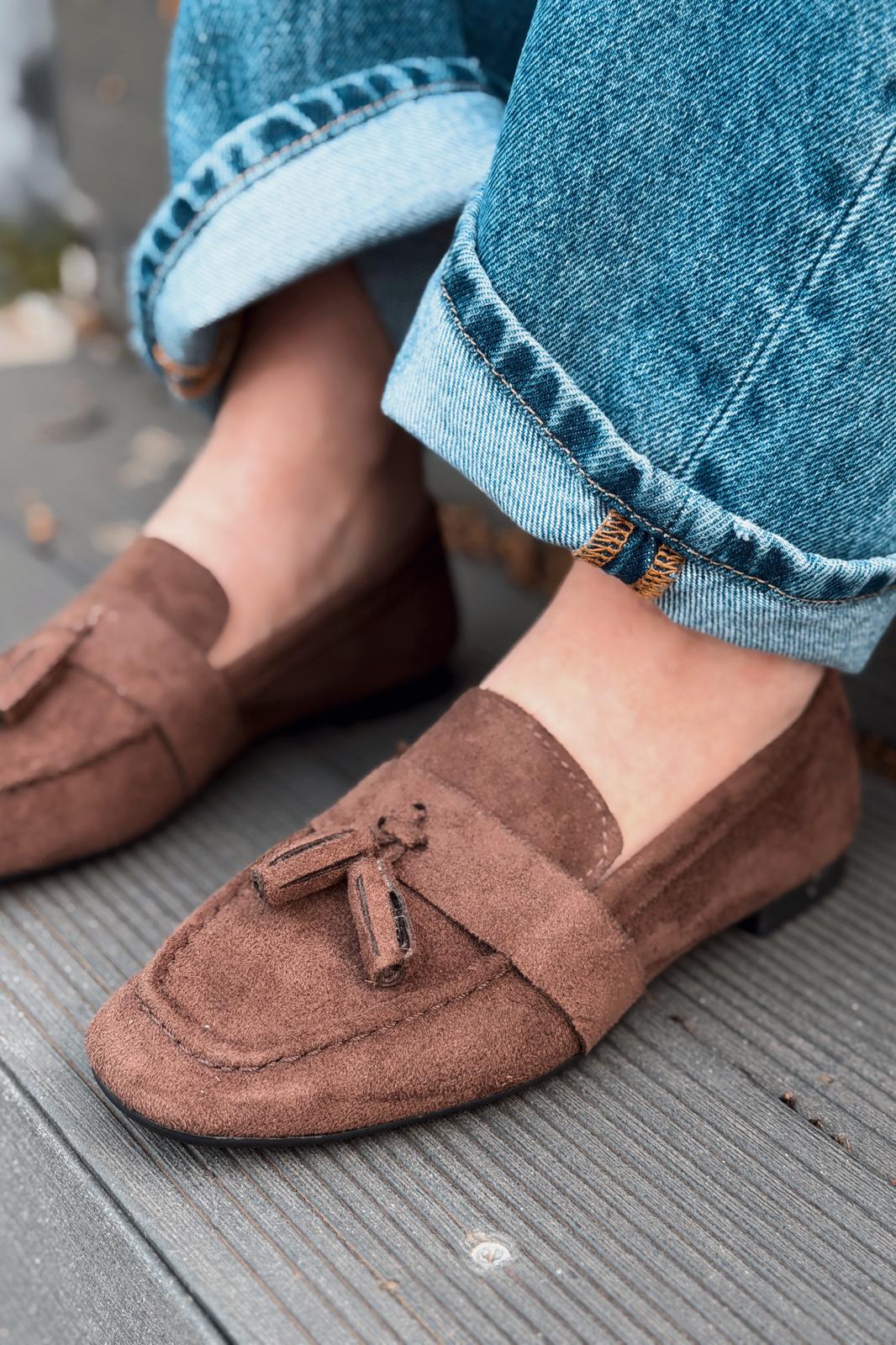 Olena Kadın Loafer Acıkahve Süet - ILOVESHOES