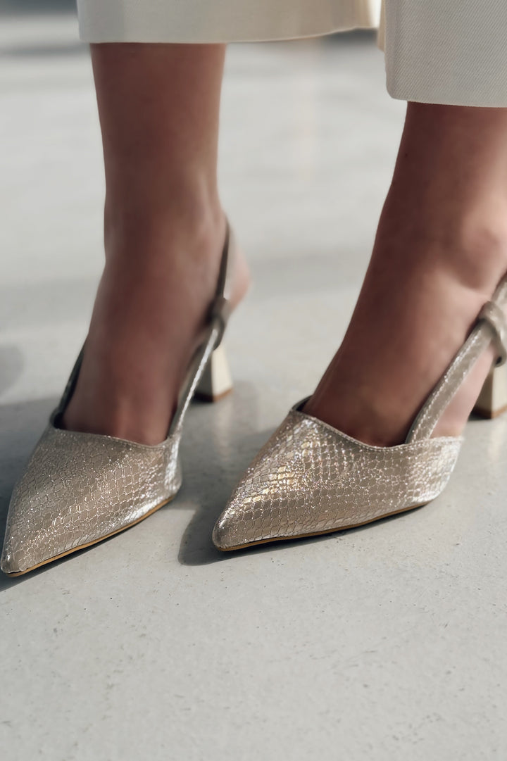 Nowse Parlak Deri Desenli Stiletto Gold