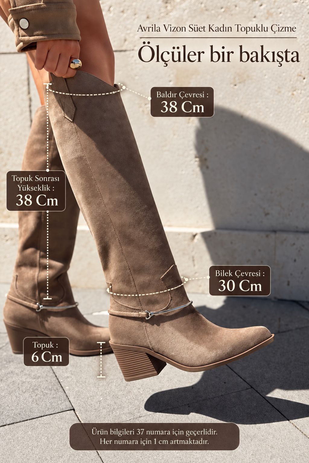 Avrila Vizon Süet Kadın Topuklu Çizme - ILOVESHOES
