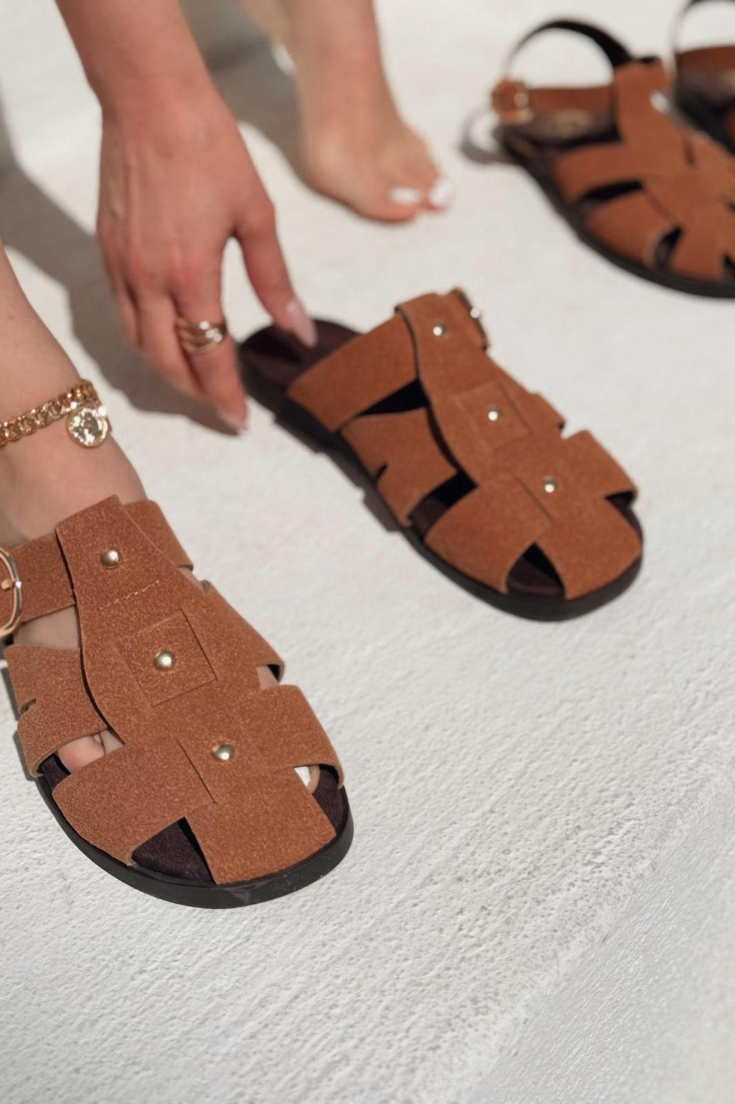 Tayra Süet Taba Düz Kadın Terlik - ILOVESHOES