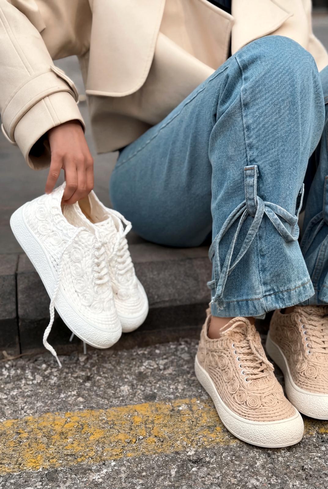 Sarrin Kadın Spar Ayakkabı Beyaz Örgü - ILOVESHOES