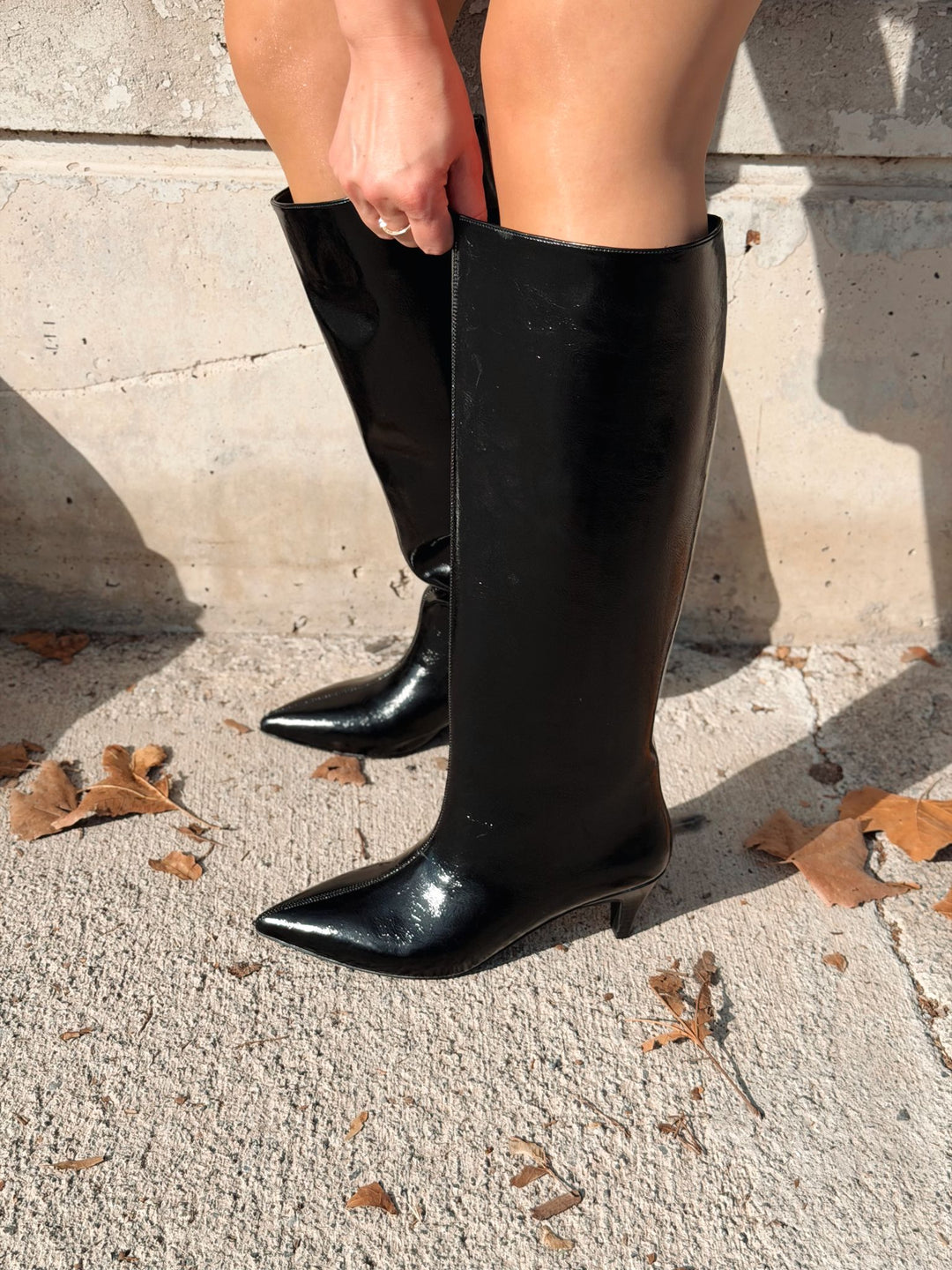 Remni Kadın Topuklu Çizme Siyah Kırışık Rugan - ILOVESHOES