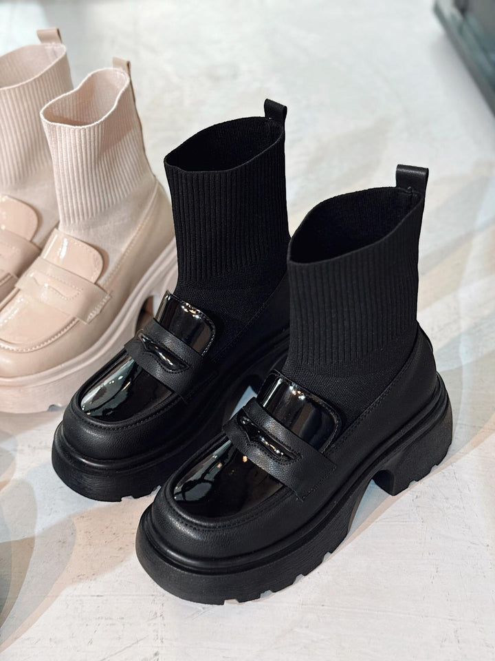 Celora Kadın Kalın Taban Bot Siyah Triko - ILOVESHOES